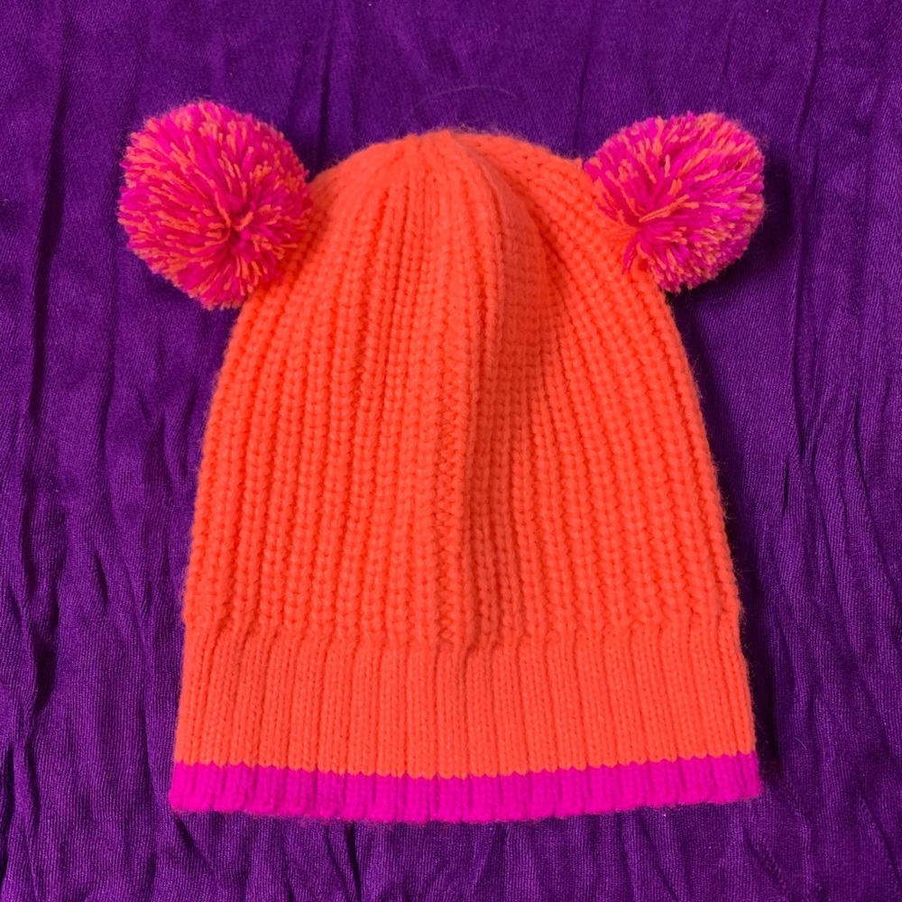 Gertex snow hat beanie orange hot pink pom poms